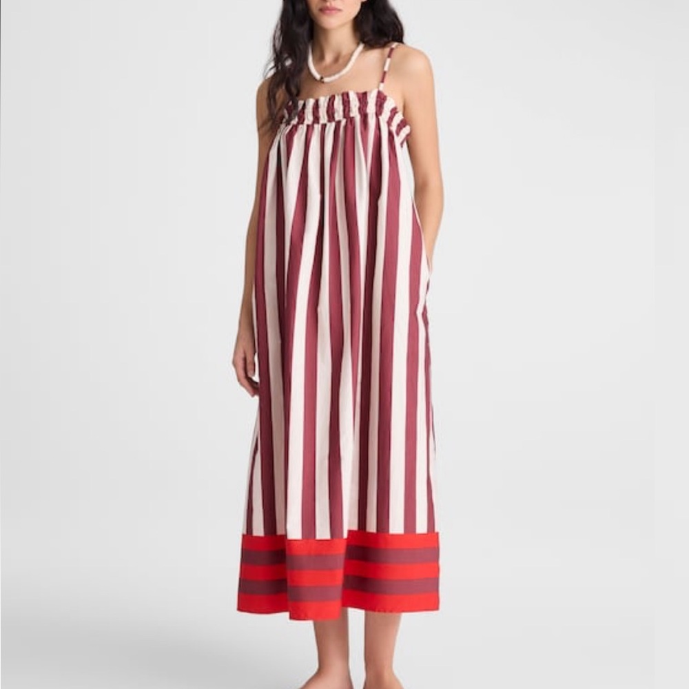Ruffle A-Line Midi Dress in Stripe